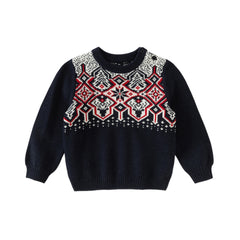 Dave&Bella Toddler Boys Navy Blue Round Collar Pullover Warm Sweaters Tops