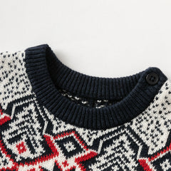 Dave&Bella Toddler Boys Navy Blue Round Collar Pullover Warm Sweaters Tops