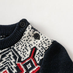 Dave&Bella Toddler Boys Navy Blue Round Collar Pullover Warm Sweaters Tops