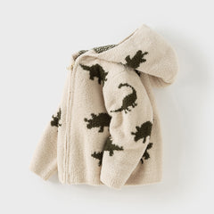 Dave&Bella Toddler Girls/Boys Playful Khaki/Purple Print Hooded Coats