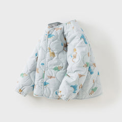 Dave&Bella Kids Boys Autumn Dinosaur Print/Blue Warm Padded Liner Jacket