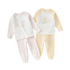 Dave&Bella Kids Girls Autumn Yellow/Pink Cotton Indoor Sleepwear Pajamas Set