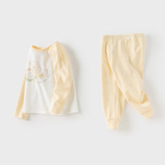 Dave&Bella Kids Girls Autumn Yellow/Pink Cotton Indoor Sleepwear Pajamas Set