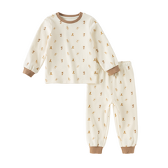 Dave&Bella Kids Boys Autumn Animal Print Cotton Warm Pajamas Set