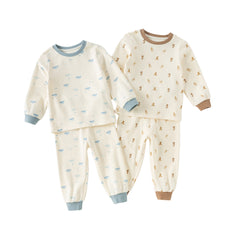 Dave&Bella Kids Boys Autumn Animal Print Cotton Warm Pajamas Set