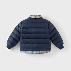 Dave&Bella Toddler Boys Winter Navy Blue Outdoor Windproof Faux Two-piece Down Jacket