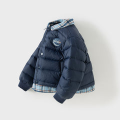Dave&Bella Toddler Boys Winter Navy Blue Outdoor Windproof Faux Two-piece Down Jacket