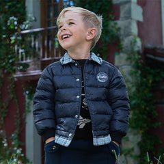 Dave&Bella Toddler Boys Winter Navy Blue Outdoor Windproof Faux Two-piece Down Jacket