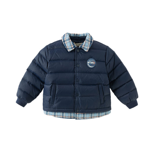 Dave&Bella Toddler Boys Winter Navy Blue Outdoor Windproof Faux Two-piece Down Jacket