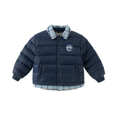 Dave&Bella Toddler Boys Winter Navy Blue Outdoor Windproof Faux Two-piece Down Jacket