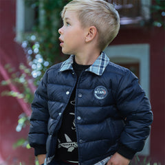 Dave&Bella Toddler Boys Winter Navy Blue Outdoor Windproof Faux Two-piece Down Jacket
