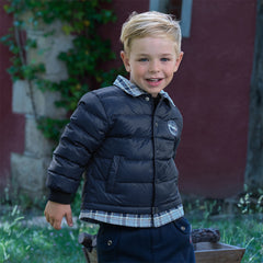 Dave&Bella Toddler Boys Winter Navy Blue Outdoor Windproof Faux Two-piece Down Jacket