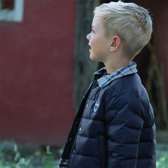 Dave&Bella Toddler Boys Winter Navy Blue Outdoor Windproof Faux Two-piece Down Jacket