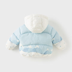 Dave&Bella Toddler Boys Winter Ice Blue Print Outwear Windproof Hooded Cozy Down Coats