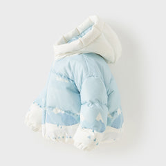 Dave&Bella Toddler Boys Winter Ice Blue Print Outwear Windproof Hooded Cozy Down Coats