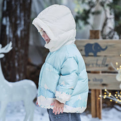 Dave&Bella Toddler Boys Winter Ice Blue Print Outwear Windproof Hooded Cozy Down Coats