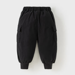 Dave&Bella Toddler Boys Winter Carbon Black Versatile Cozy Down Drawstring Pants