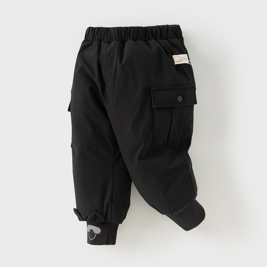 Dave&Bella Toddler Boys Winter Carbon Black Versatile Cozy Down Drawstring Pants