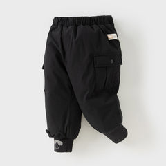 Dave&Bella Toddler Boys Winter Carbon Black Versatile Cozy Down Drawstring Pants