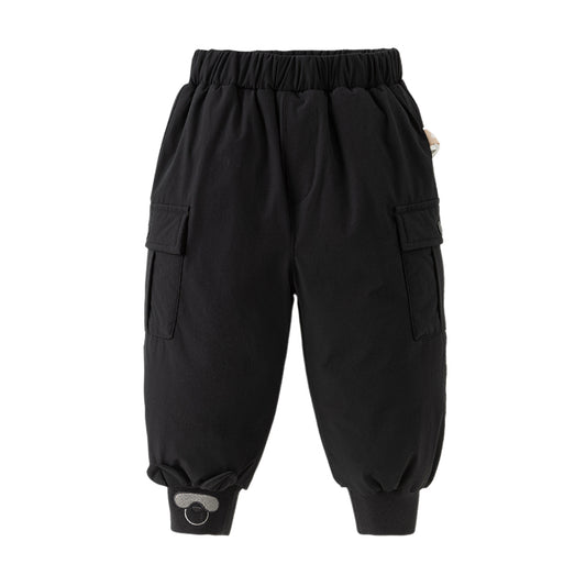Dave&Bella Toddler Boys Winter Carbon Black Versatile Cozy Down Drawstring Pants
