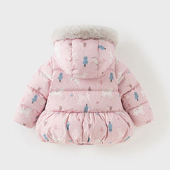 Dave&Bella Toddler Girls Winter Cute Print Outdoor Windproof Hooded Down Puffer Jackets