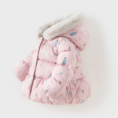 Dave&Bella Toddler Girls Winter Cute Print Outdoor Windproof Hooded Down Puffer Jackets