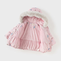 Dave&Bella Toddler Girls Winter Cute Print Outdoor Windproof Hooded Down Puffer Jackets