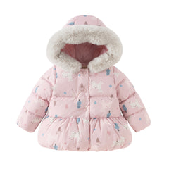 Dave&Bella Toddler Girls Winter Cute Print Outdoor Windproof Hooded Down Puffer Jackets