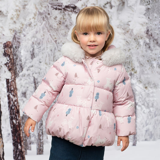 Dave&Bella Toddler Girls Winter Cute Print Outdoor Windproof Hooded Down Puffer Jackets
