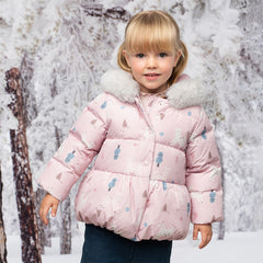 Dave&Bella Toddler Girls Winter Cute Print Outdoor Windproof Hooded Down Puffer Jackets