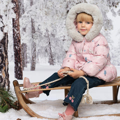 Dave&Bella Toddler Girls Winter Cute Print Outdoor Windproof Hooded Down Puffer Jackets