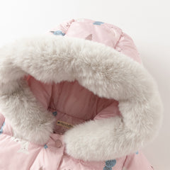 Dave&Bella Toddler Girls Winter Cute Print Outdoor Windproof Hooded Down Puffer Jackets