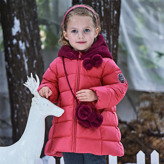 Dave&Bella Toddler Girls Winter Adorable Outwear Mid-length Warm Down Coats(wallet bag)