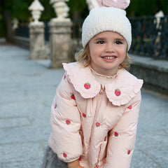 Dave&Bella Toddler Girls Winter Pink Strawberry Print Outwear Windproof Warm Down Coats
