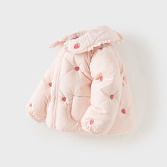 Dave&Bella Toddler Girls Winter Pink Strawberry Print Outwear Windproof Warm Down Coats