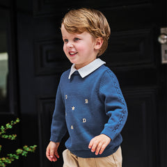 Dave&Bella Toddler Boys Winter Dark Blue Pure Cotton Formal Pullover Sweaters Tops