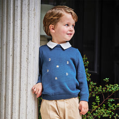 Dave&Bella Toddler Boys Winter Dark Blue Pure Cotton Formal Pullover Sweaters Tops