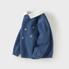 Dave&Bella Toddler Boys Winter Dark Blue Pure Cotton Formal Pullover Sweaters Tops