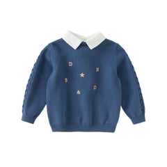 Dave&Bella Toddler Boys Winter Dark Blue Pure Cotton Formal Pullover Sweaters Tops