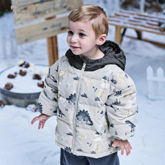Dave&Bella Toddler Boys Winter Print Grey Windproof Hooded Warm Down Coats