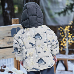 Dave&Bella Toddler Boys Winter Print Grey Windproof Hooded Warm Down Coats