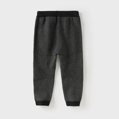 Dave&Bella Toddler Boys Autumn Dark Grey Cotton Soft Drawstring Woolen Pants