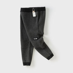 Dave&Bella Toddler Boys Autumn Dark Grey Cotton Soft Drawstring Woolen Pants