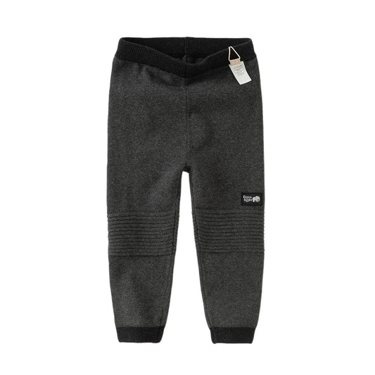 Dave&Bella Toddler Boys Autumn Dark Grey Cotton Soft Drawstring Woolen Pants