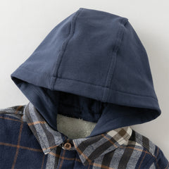 Dave&Bella Toddler Boys Navy Blue Plaid Hooded Padded Coats