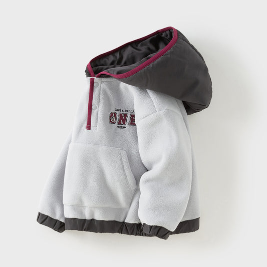 Dave&Bella Toddler Boys Grey Longsleeved Warm Padded Hooded Sweatshirts Tops