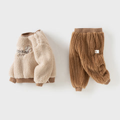 Dave&Bella Toddler Boys Soft Plush Khaki Long-sleeved Warm Pajamas