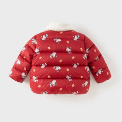 Dave&Bella Toddler Girls Winter Red Cute Cat Print Outdoor Soft Plush Turtle Down Coats