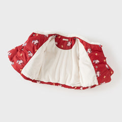 Dave&Bella Toddler Girls Winter Red Cute Cat Print Outdoor Soft Plush Turtle Down Coats
