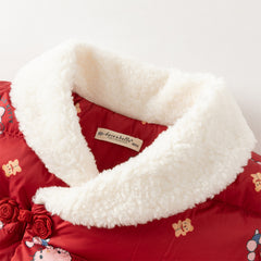 Dave&Bella Toddler Girls Winter Red Cute Cat Print Outdoor Soft Plush Turtle Down Coats